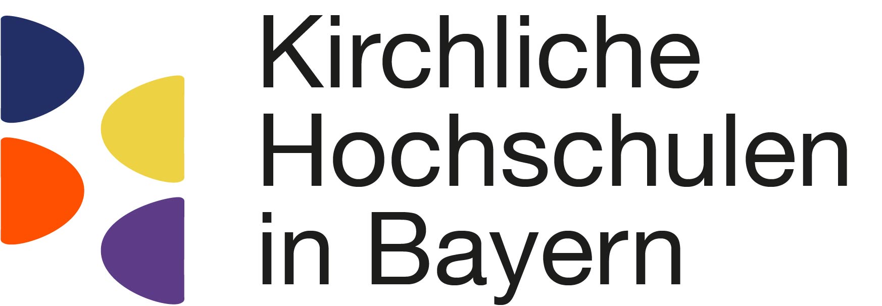Logo vier farbige, halbe Ovale und der Schriftzug Kirchliche Hochschulen in Bayern
