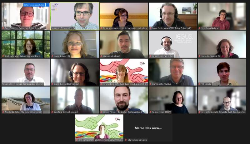 Die Teilnehmer und Teilnehmerinnen des 1. Online-Meetpus (Screenshot)
