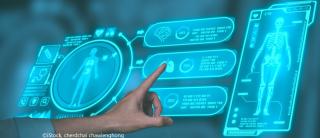 futuristischer bildschirm, touch screen, hand, die screen berührt